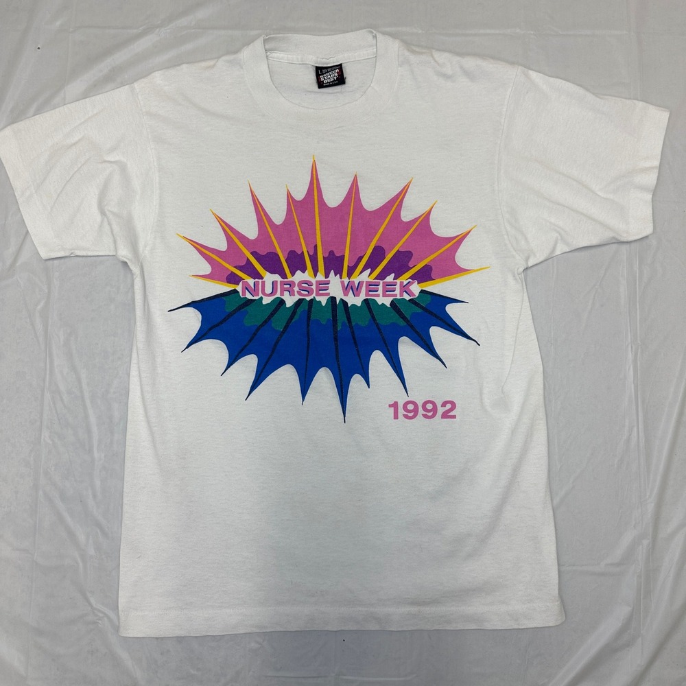 Screen Stars Best Vintage T-Shirt Nurse Week 92 Made in USA Cotton Blend White L